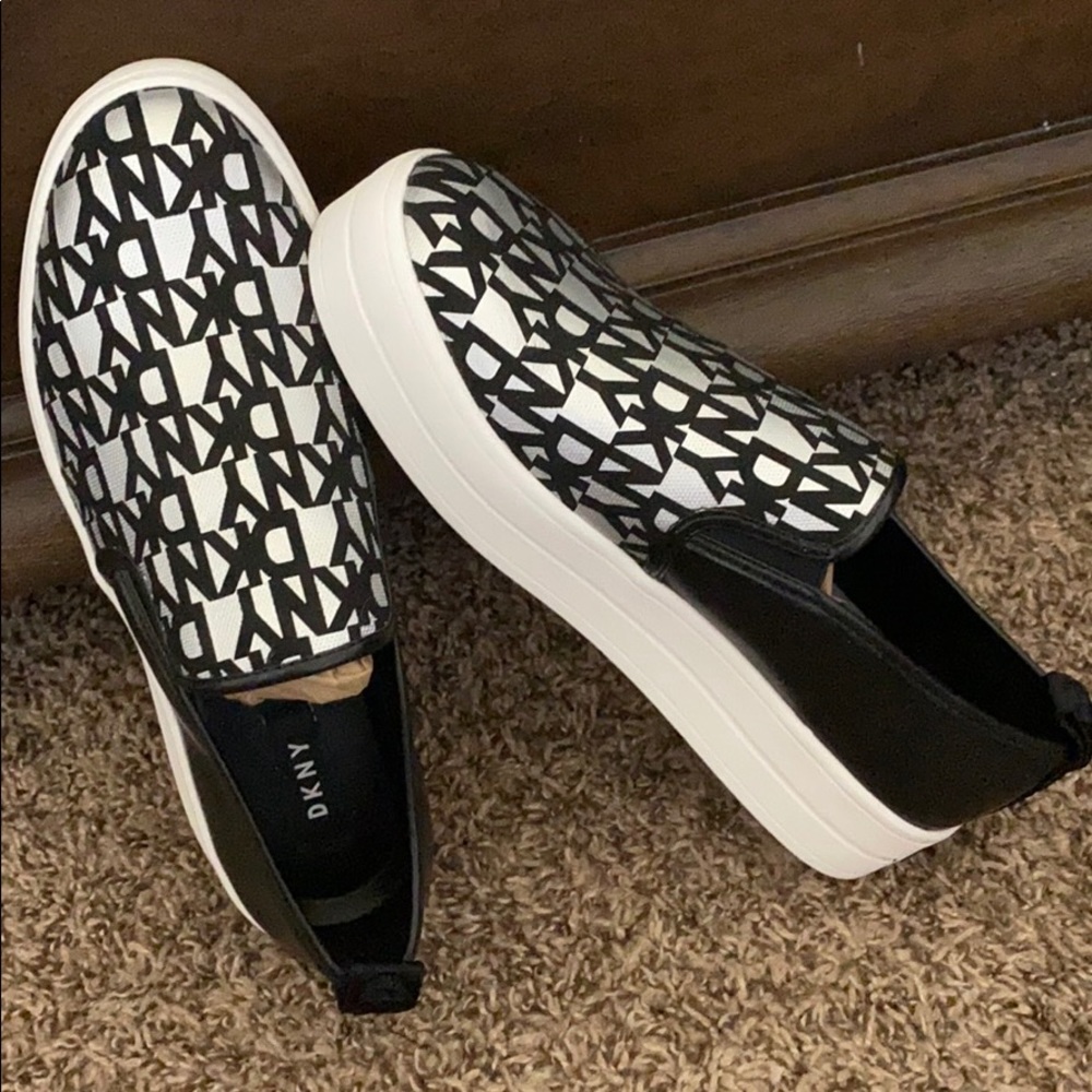 DKNY Black/Silver Slip on Shoes
